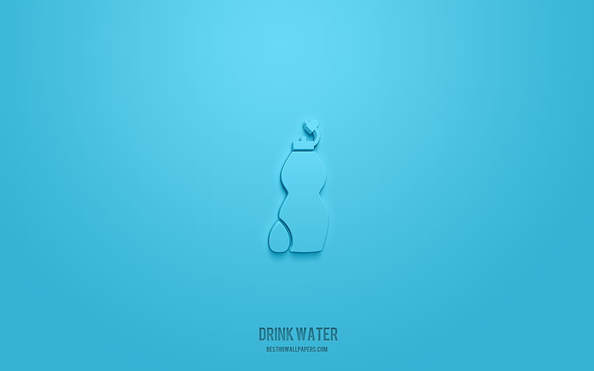 Drink water 3d icon, yellow background, 3d symbols, Drink water, food icons, 3d icons, Drink water sign, food 3d icons HD wallpaper