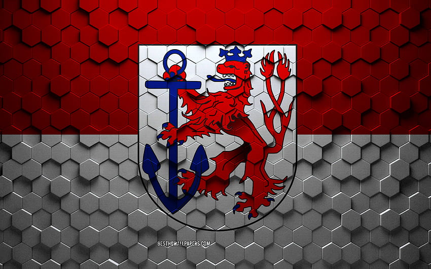 Flag of Dusseldorf, honeycomb art, Dusseldorf hexagons flag, Dusseldorf, 3d hexagons art, Dusseldorf flag HD wallpaper