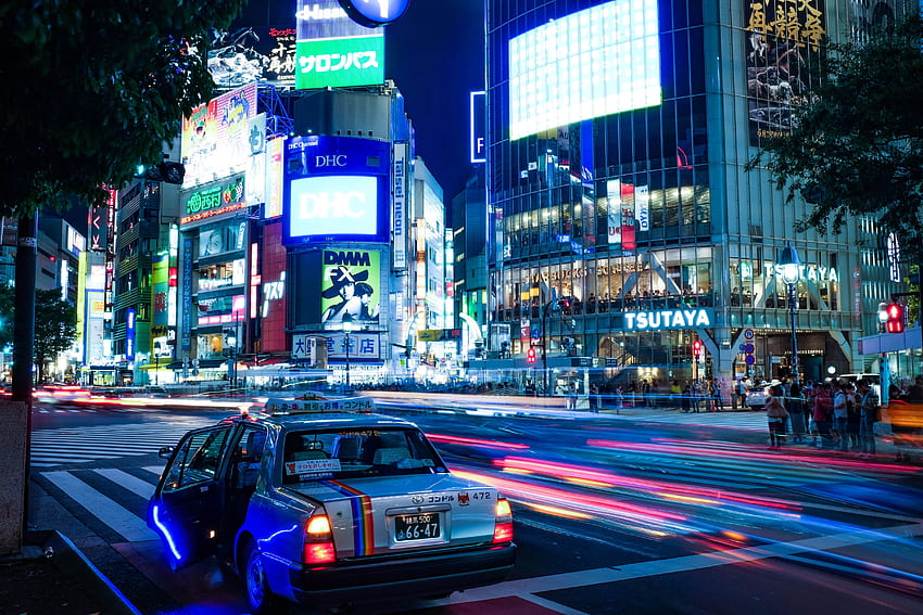 Paisaje urbano de las luces de la ciudad de Tokio Shibuya, calle de Tokio fondo de pantalla