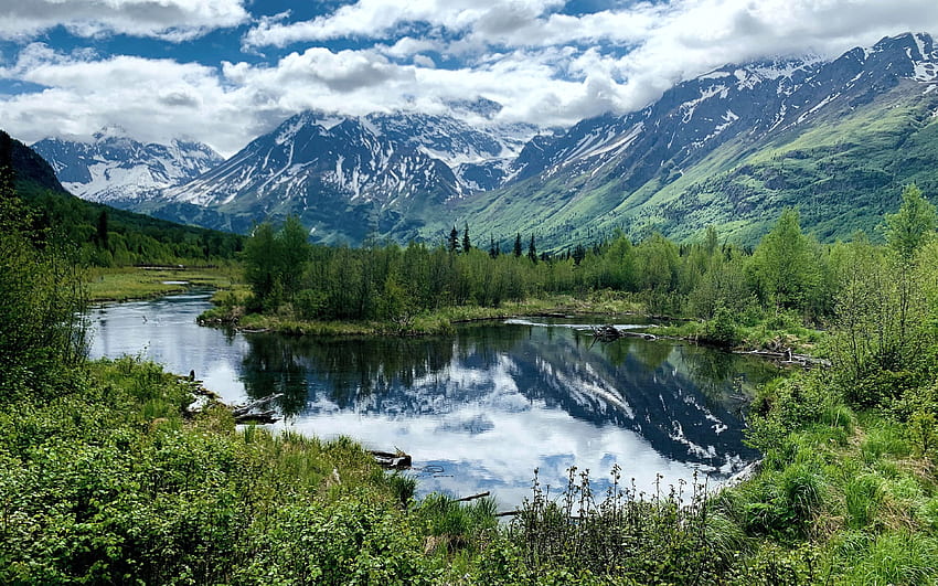 Eagle River - Chugach State Park, Anchorage, Alaska, alberi, nuvole, paesaggio, cielo, deserto, montagne Sfondo HD