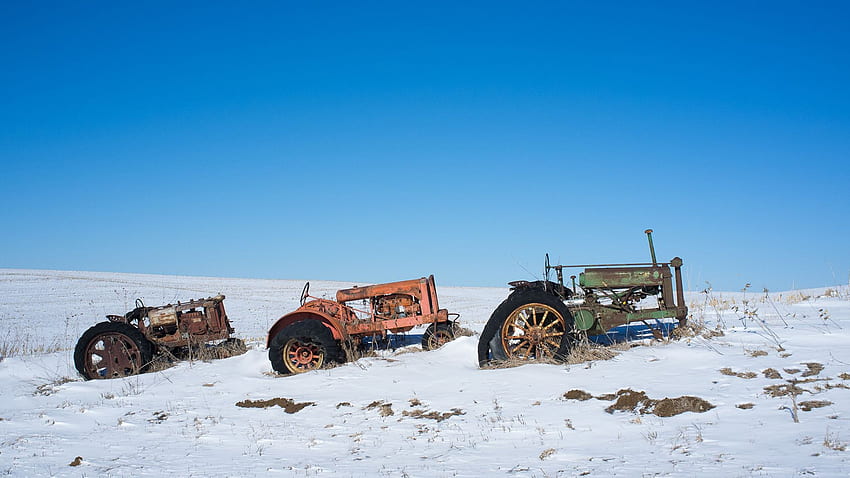 tractor, nieve, invierno, óxido, abandono, desierto, paisajes, invierno rústico fondo de pantalla
