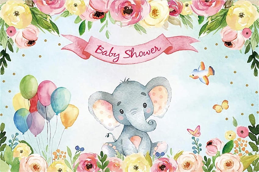 Yeele Pink Elephant Baby Shower telón de con flores de color pastel, pájaro volador, mariposa, gráfico, actividad de baby shower para niña, niños, actuación, espectáculo, mesa de fiesta, stand digital: cámara, color pastel floral fondo de pantalla