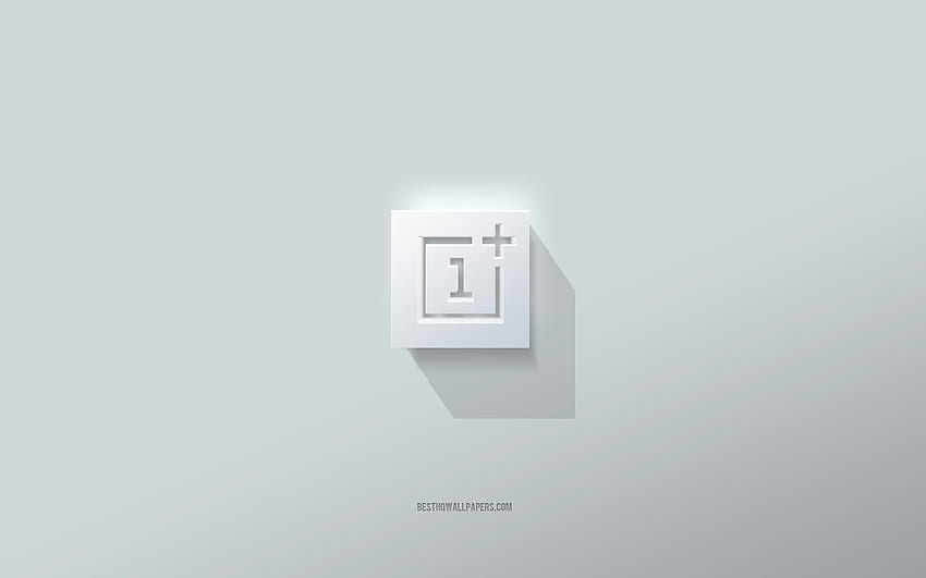 OnePlus logosu, beyaz arka plan, OnePlus 3d logosu, 3d sanat, OnePlus, 3d OnePlus amblemi HD duvar kağıdı