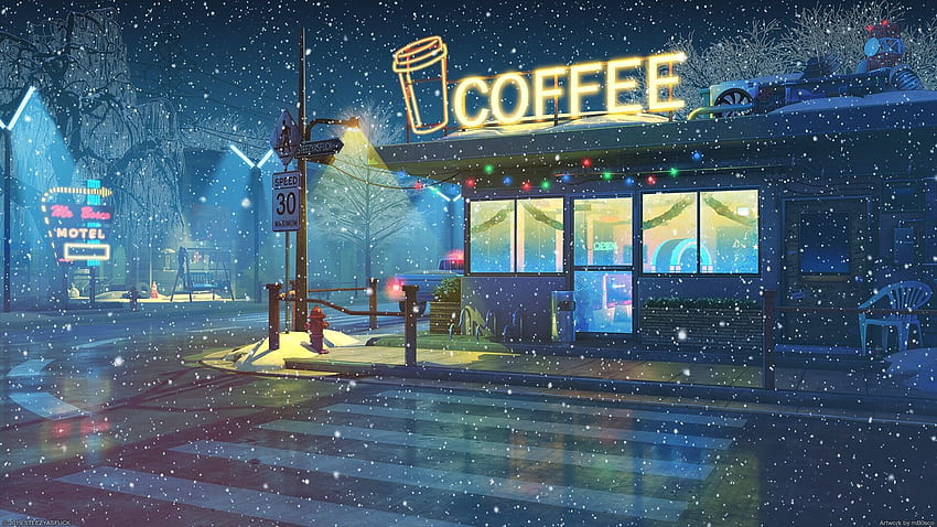 christmas lights, snow, digital, snowing, neon sign, winter, Bogdan mB0sco, LoFi, night , Neon Lofi HD wallpaper