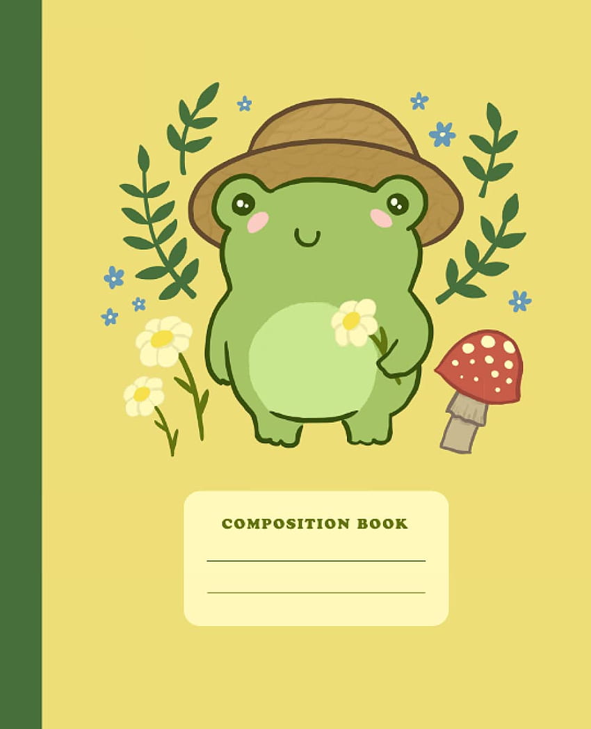 Composition Book Cute Frog With Hat Mushrooms College Ruled Wide