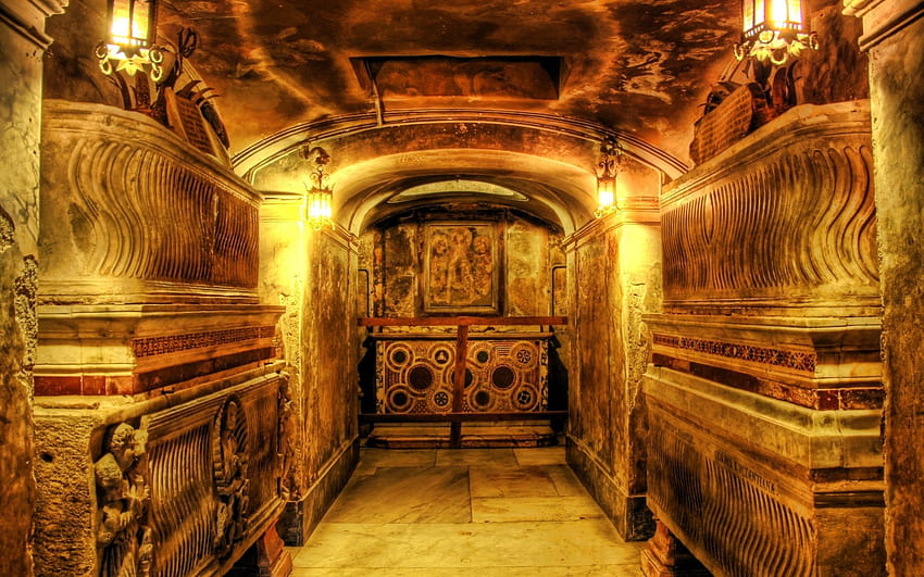 ruang bawah tanah terkubur jauh di bawah gereja tua r, crupt, lampu, r, bawah tanah, gereja, batu Wallpaper HD