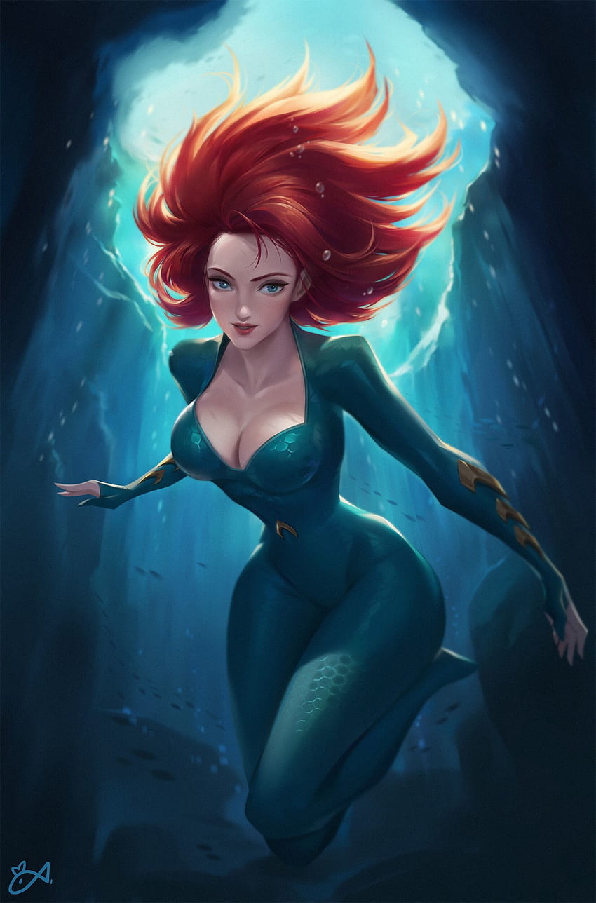 Mera Aquaman Justice League DC Comics Anime Dziewczyny Kobiety Redhead Blue Eyes Underwater Deep Sea Sea Lo - Resolution:, DC Anime Tapeta na telefon HD