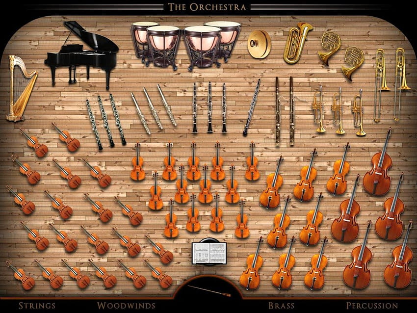 オーケストラ、管楽器、音楽、鍵盤、オーケストラ楽器、弓、弦 高画質の壁紙
