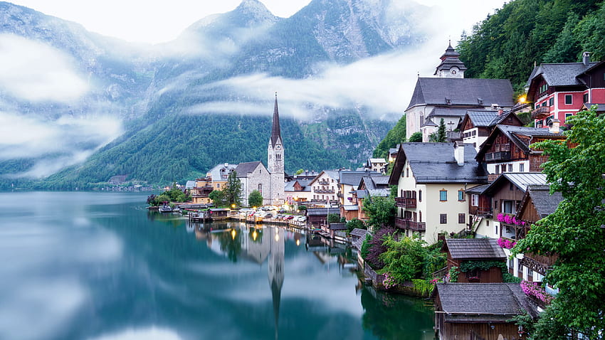 lake, mountains, village, hallstatt, austria HD wallpaper | Pxfuel