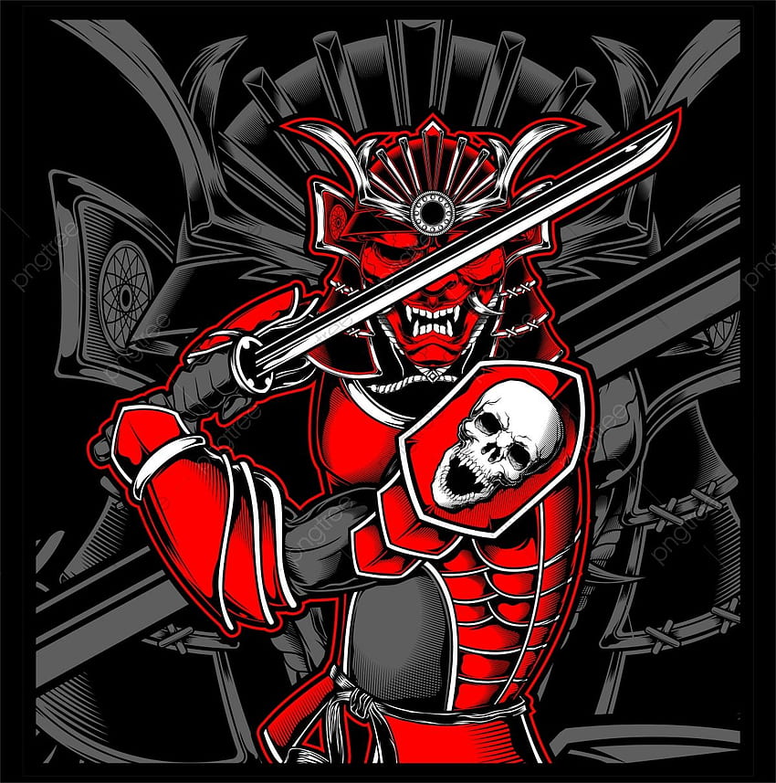 Japanische Illustration des Samurai-Schädels, Schädel, Samurais, Krieger PNG und Vektor mit transparentem Hintergrund für HD-Handy-Hintergrundbild