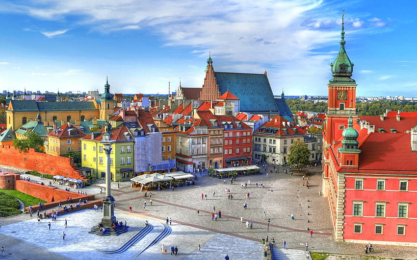 ワルシャワ、ポーランド、広場、城、ポーランド、ワルシャワ、旧市街 高画質の壁紙