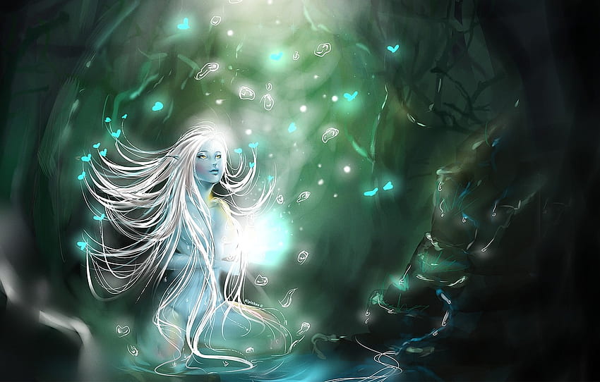 forest, fireflies, magic, Nymph for , section фантастика HD wallpaper