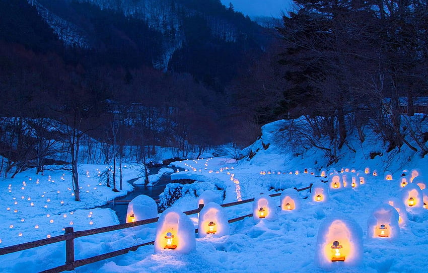 Japonya, Kamakura Festivali, kar evleri, bölüm праздники HD duvar kağıdı