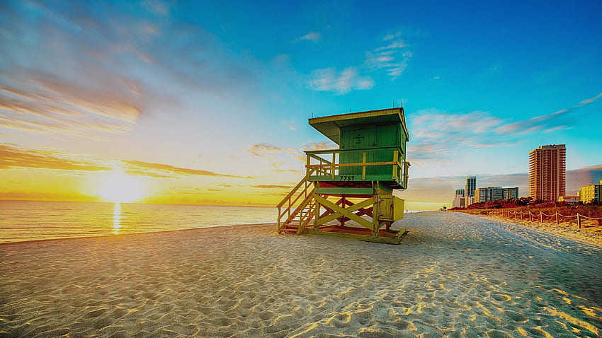 หาดไมอามี่ที่สวยงามในฟลอริดาพระอาทิตย์ขึ้น วอลล์เปเปอร์ HD