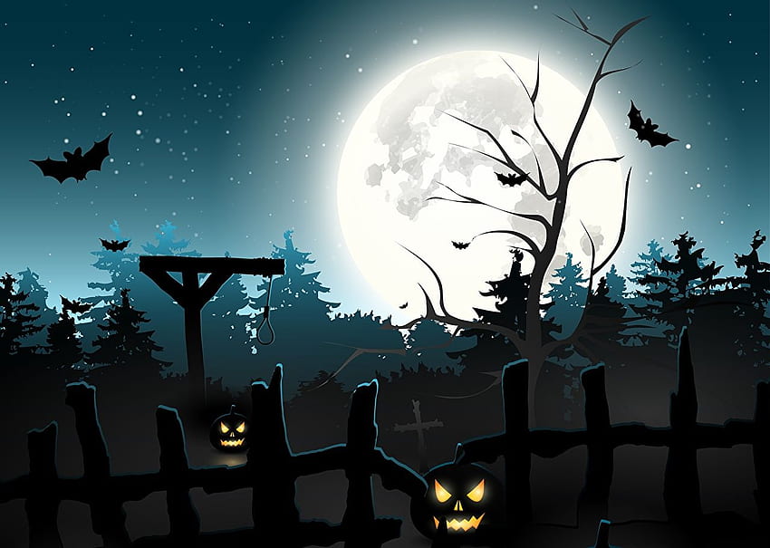 Bats Halloween Moon Fence night time Holidays Vector HD wallpaper | Pxfuel