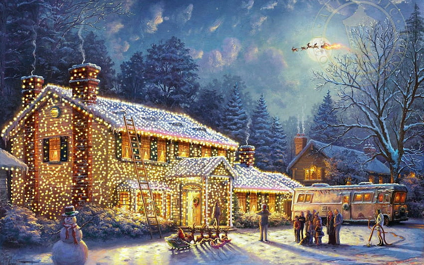 วันหยุดคริสต์มาส - คริสต์มาสของ Thomas Kinkade National Lampoon วอลล์เปเปอร์ HD