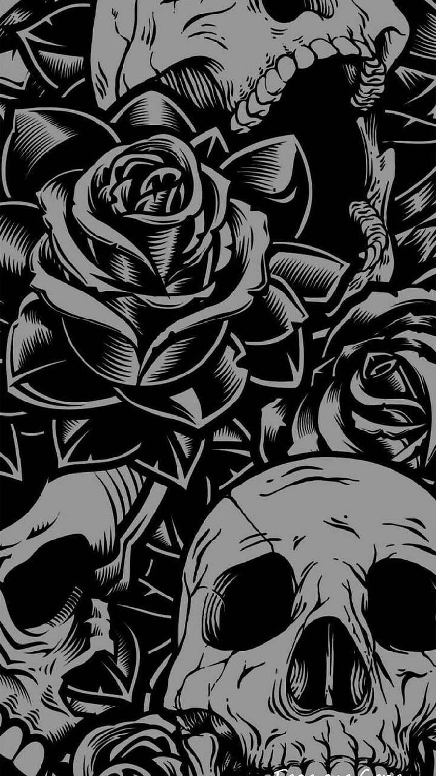 薔薇の黒髑髏、花の髑髏 HD電話の壁紙