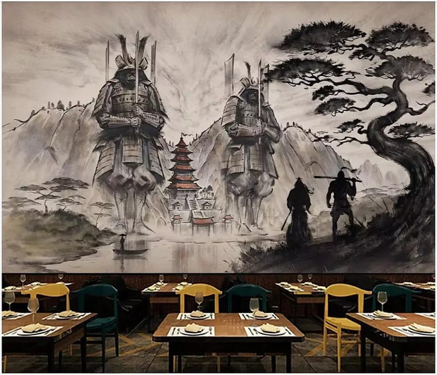 Kustom 3D gaya Jepang ukiyo e kuil samurai ruang tamu dekorasi rumah 3D mural dinding untuk dinding 3 d. Wallpaper HD