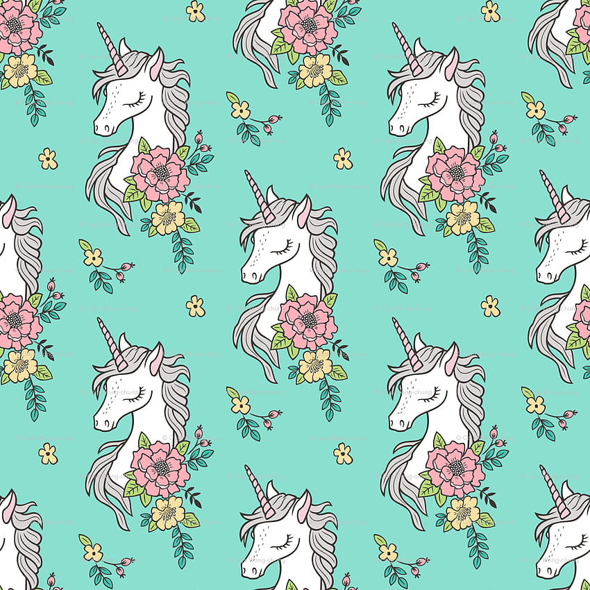 Dreamy Unicorn & Vintage Boho Flowers on Mint Green, Summer Unicorn HD phone wallpaper