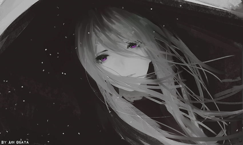 White Hair, Anime, Original (Anime), Purple Eyes, Black and White Anime ...