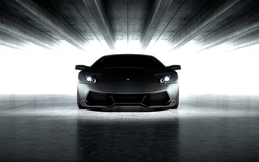 Lamborghini Murcielago 2 . Кола, предна част на черна спортна кола HD тапет