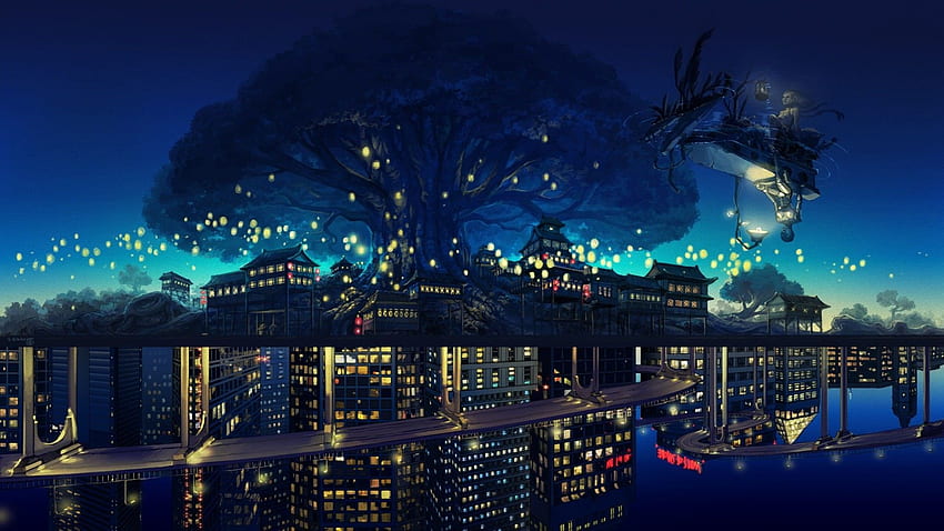 Anime City 42582, paisaje nocturno de la ciudad de anime fondo de pantalla  | Pxfuel