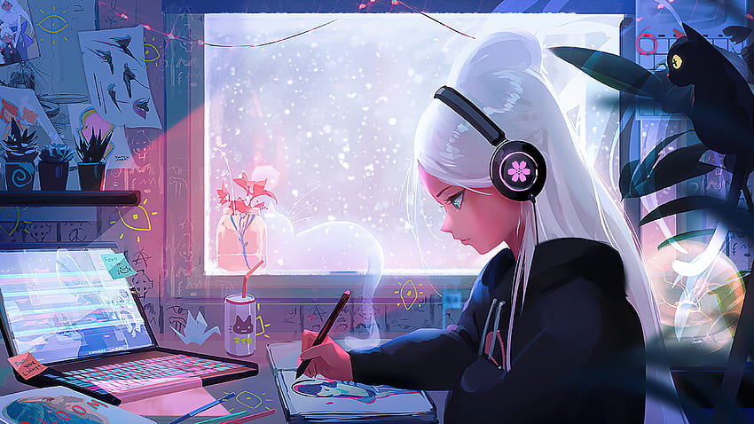 Lofi-Girl, Music, Girl, Headphone, Lofi HD wallpaper