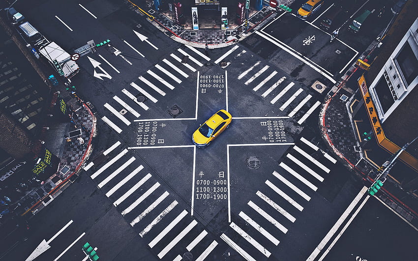 Tokyo, carrefour, taxi jaune, villes japonaises, Asie, Japon, gratte-ciel, villes modernes, passages pour piétons Fond d'écran HD