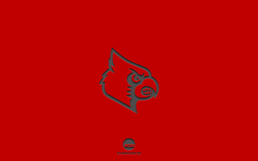 Louisville Cardinals, roter Hintergrund, American-Football-Team, Louisville Cardinals-Emblem, NCAA, Louisville, USA, American Football, Louisville Cardinals-Logo HD-Hintergrundbild