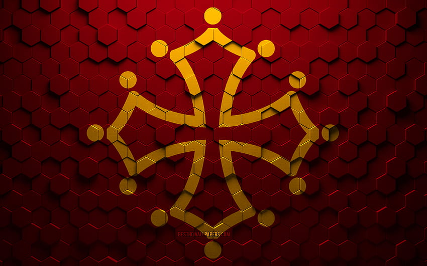 Flag of Languedoc, honeycomb art, Languedoc hexagons flag, Languedoc 3d hexagons art, Languedoc flag HD wallpaper