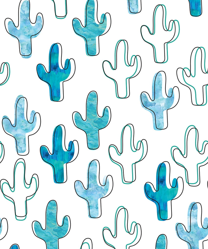 The Plains • A Bold Blue Cactus Print • Milton & King UK, Cool Cactus HD phone wallpaper