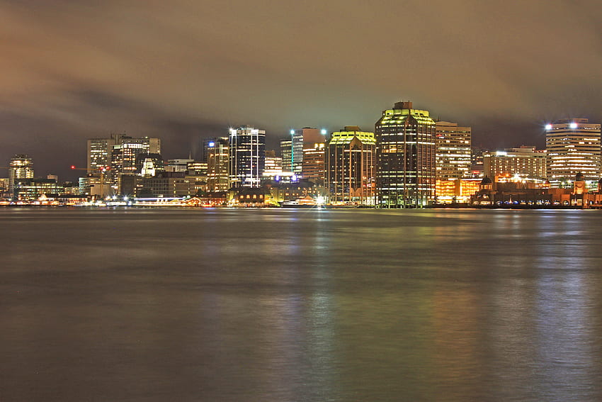 Halifax, Nova Scotia: Waterfront Skyline At Night Long HD wallpaper