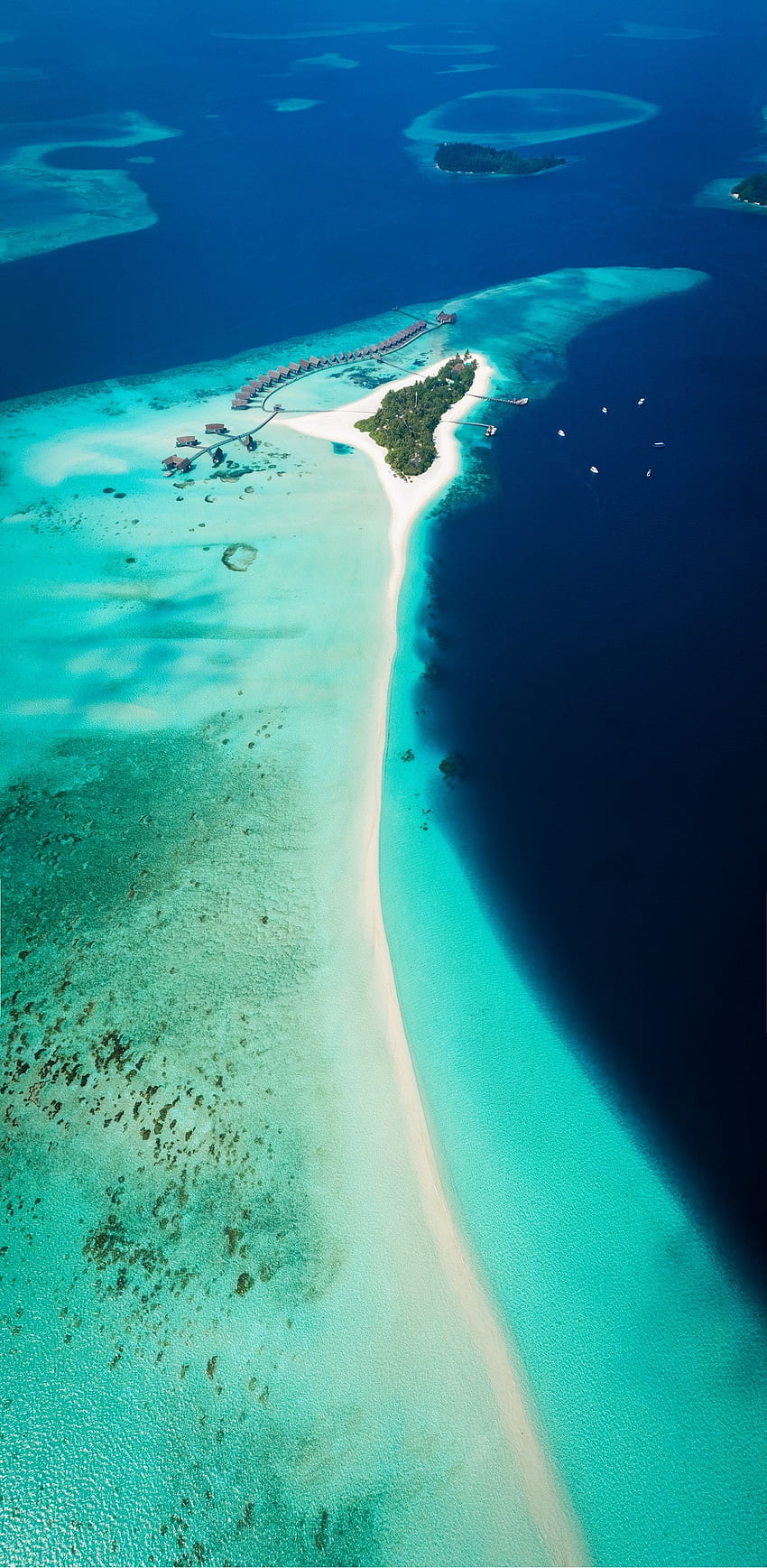 자연, 위에서 보기, 대양, 열대 지방, 섬, 몰디브 HD 전화 배경 화면