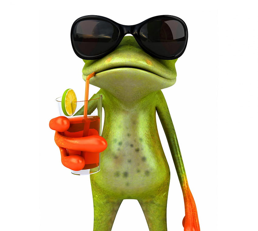Funny Frog, animal, juice, frog, relax, vacation, 3d, cool, glasses, funny HD wallpaper