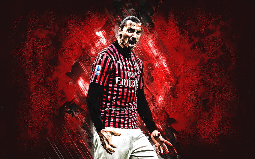 Zlatan Ibrahimovic, İsveçli futbolcu, AC Milan, portre, kırmızı taş arka plan, yaratıcı sanat, Serie A, İtalya, futbol için çözünürlük. Yüksek Kalite , Ibrahimovic Milan HD duvar kağıdı