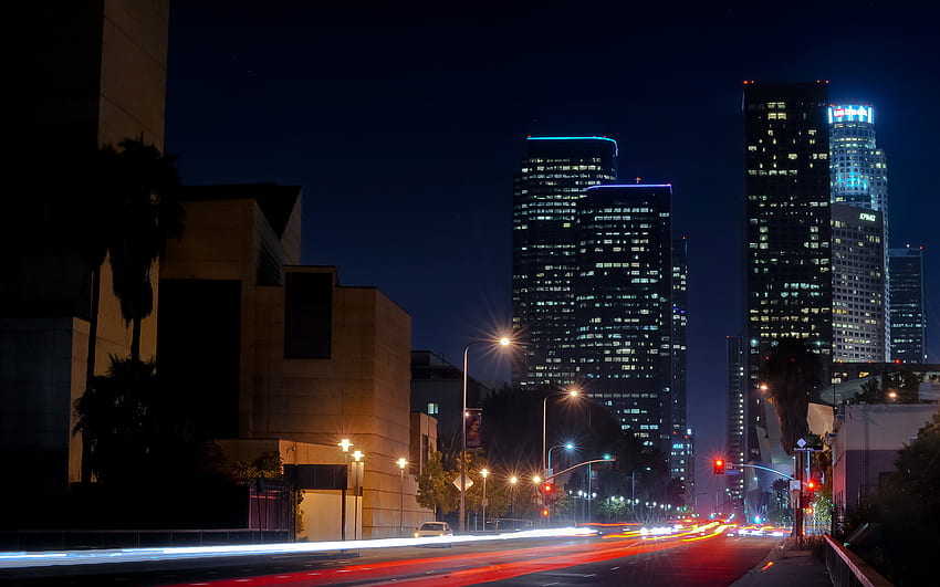 Los Angeles LA Edifícios Arranha-céus Night Street. . 50399, Rua Hollywood papel de parede HD