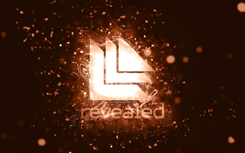 Revealed Recordings brown logo, , brown neon lights, creative, brown abstract background, Revealed Recordings logo, music labels, Revealed Recordings HD wallpaper