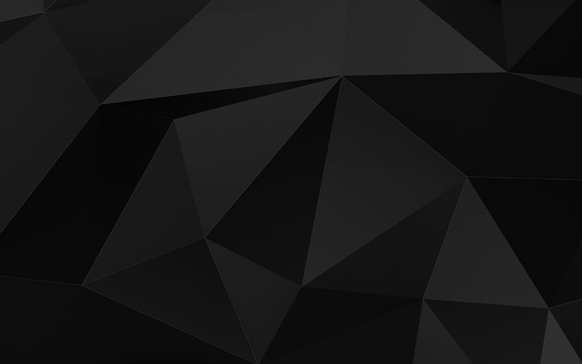 schwarzer Low-Poly-Hintergrund, Dreiecksmuster, Low-Poly-Texturen, geometrische Formen, Hintergrund mit Dreiecken, 3D-Texturen, geometrische Texturen, schwarze Hintergründe, Dreiecke, geometrische Muster HD-Hintergrundbild