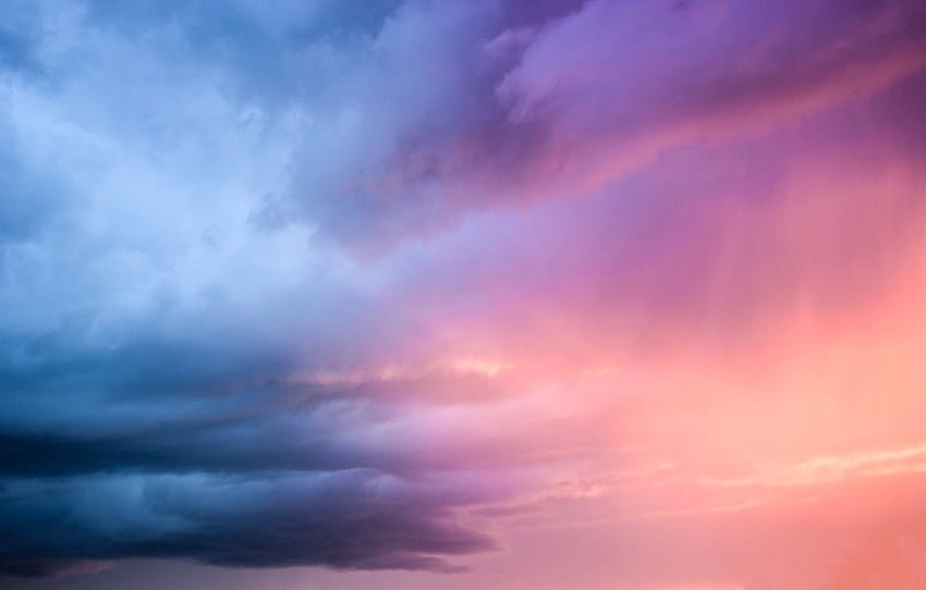 พายุ, สีม่วง, ท้องฟ้า, แสง, พระอาทิตย์ตก, สีน้ำเงิน, เมฆ, Pink and Blue Clouds วอลล์เปเปอร์ HD
