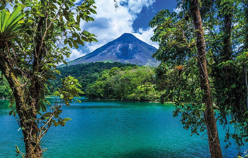 sea, trees, mountain, the volcano, Costa Rica, Arenal for , section пейзажи, Costa Rica Mountains HD wallpaper