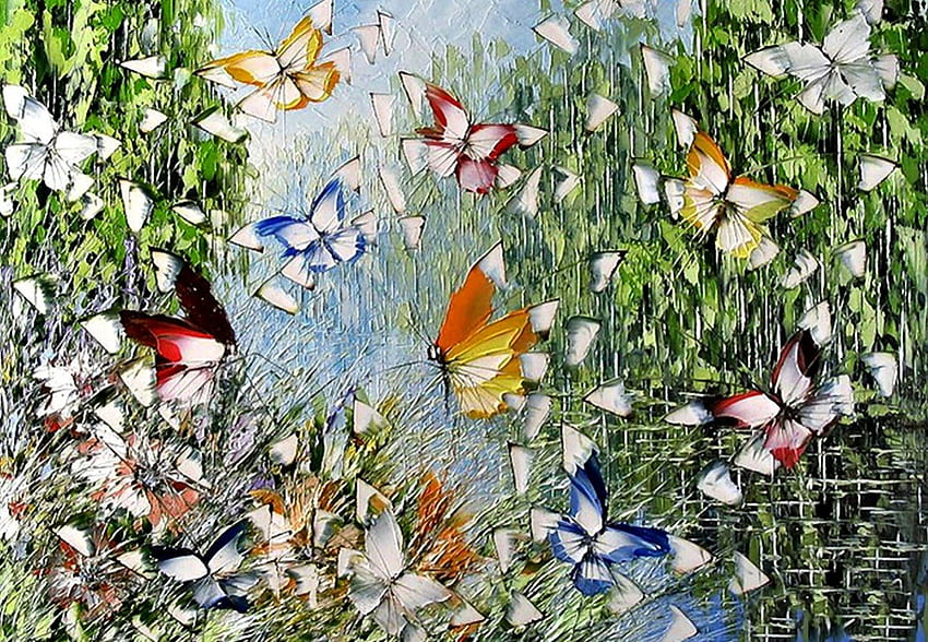 Whimsical Butterflies F2, animal, obras de arte, borboletas, tela larga, vida selvagem, pintura, arte papel de parede HD