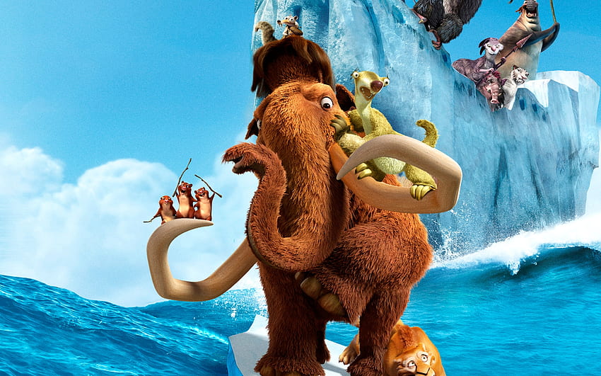 Ice Age: Curso de colisión (2016), azul, animal, pixar, iceberg, mamut, película, divertido, curso de colisión, edad de hielo fondo de pantalla