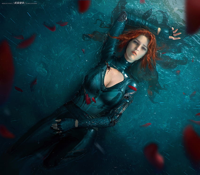 Redhead, tian zi, view from the top, blue, girl, fantast, water HD wallpaper