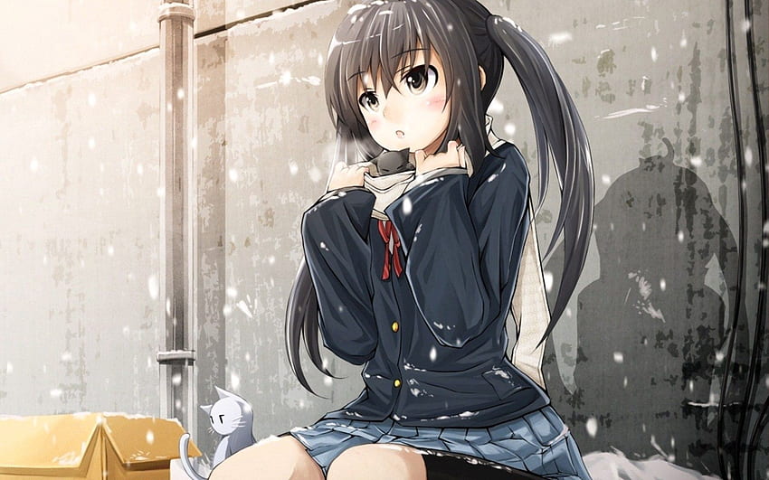 Anime, Traurigkeit, Mädchen, Spaziergang, Brünette HD-Hintergrundbild