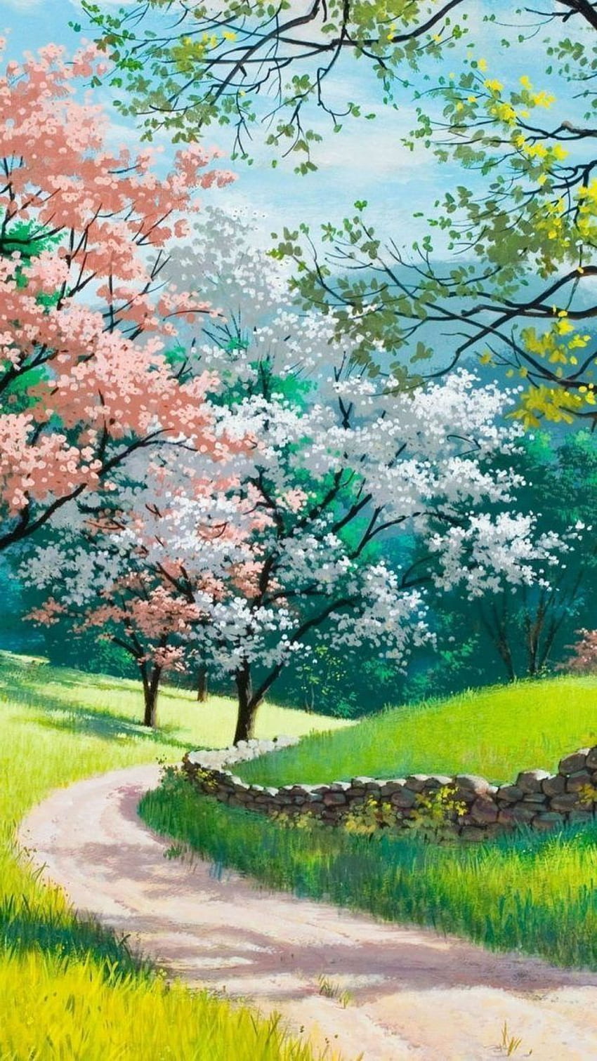 Primavera: 100 hermosos para decorar tu teléfono, Pintura de flor de cerezo fondo de pantalla del teléfono