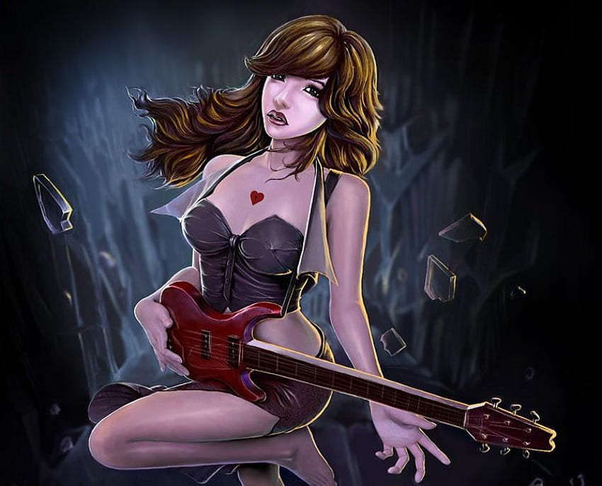 Guitar Magic, guitar, music, girl, rockstar HD wallpaper