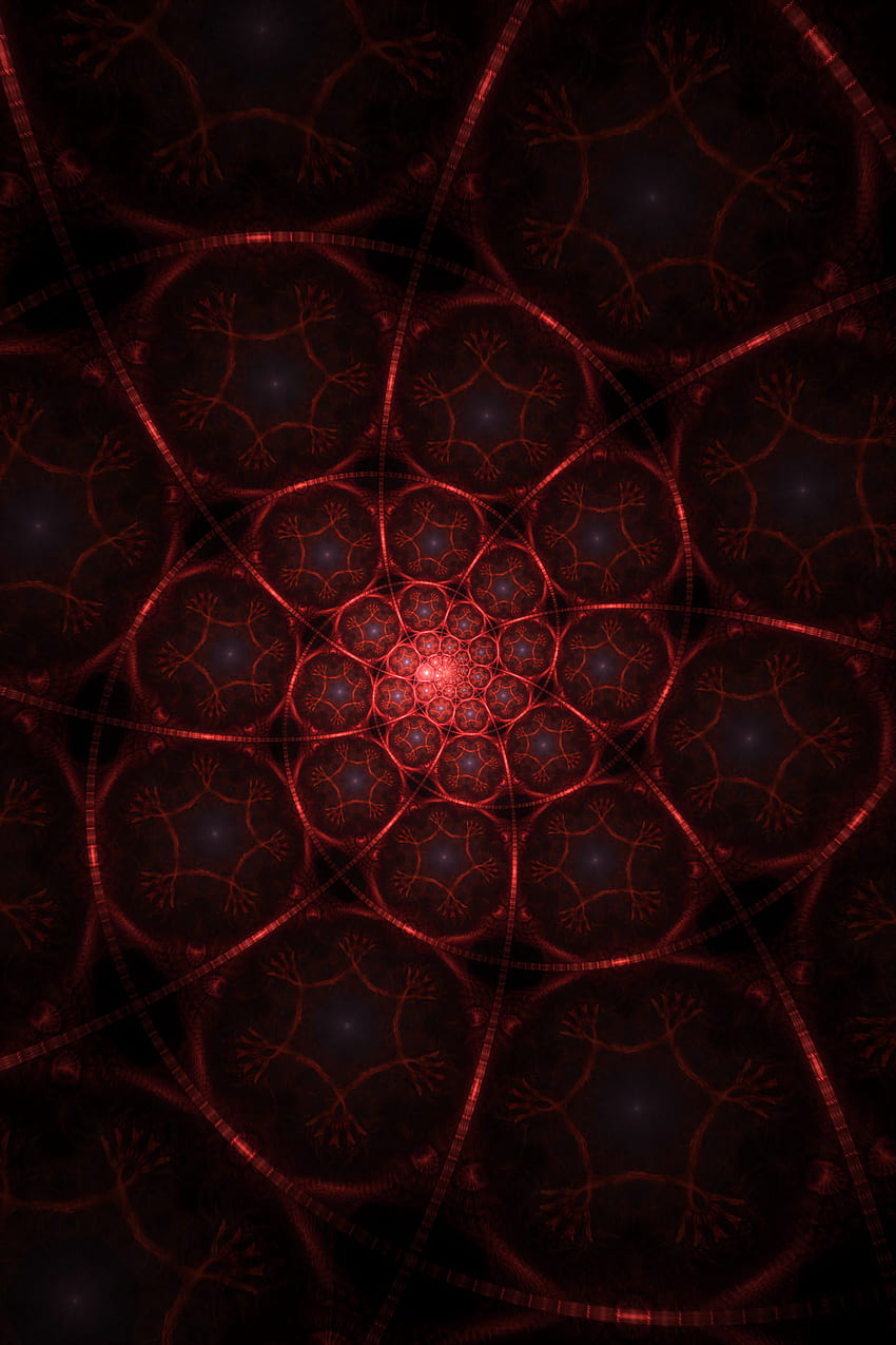 Fractal, red spiral, web, abstraction HD phone wallpaper