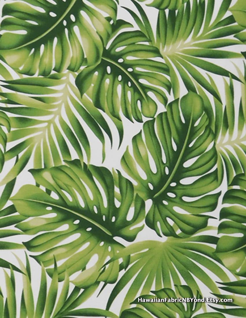 Tejido tropical: hojas de monstera y hojas de palma. Por HawaiianFabricNBYond una tienda. Impresión de arte tropical, Arte tropical, Arte de hojas fondo de pantalla del teléfono