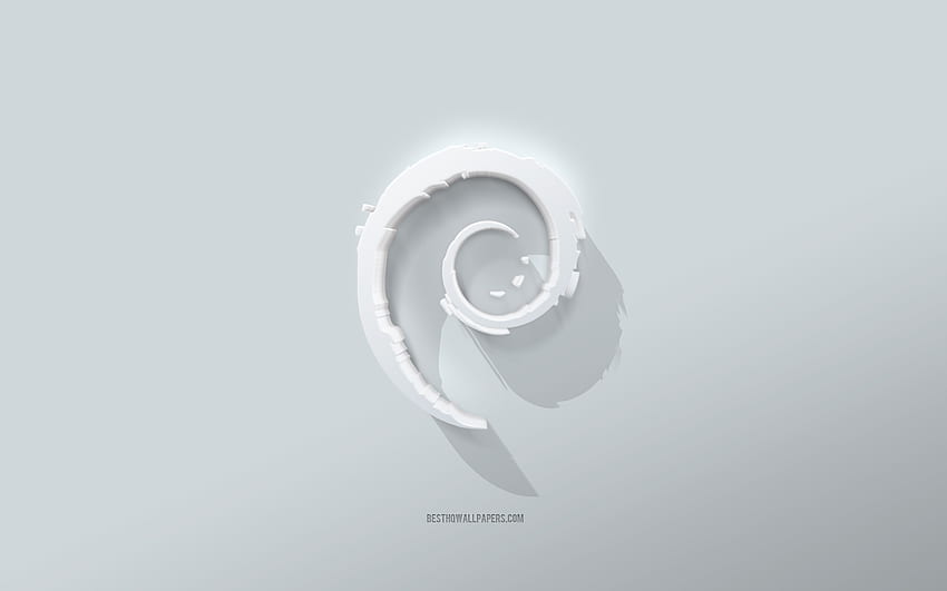 Debian-Logo, weißer Hintergrund, Debian-3D-Logo, 3D-Kunst, Debian, 3D-Debian-Emblem HD-Hintergrundbild