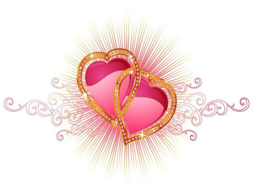 Обединени в любов, съединени златни сърца, розови вихри, любов HD тапет